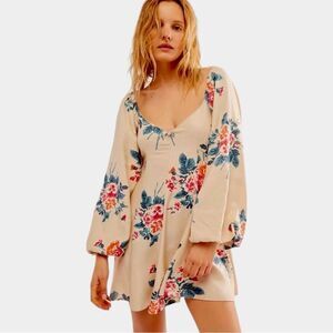 Sz M Free People Francesca Mini Dress Tan and Floral